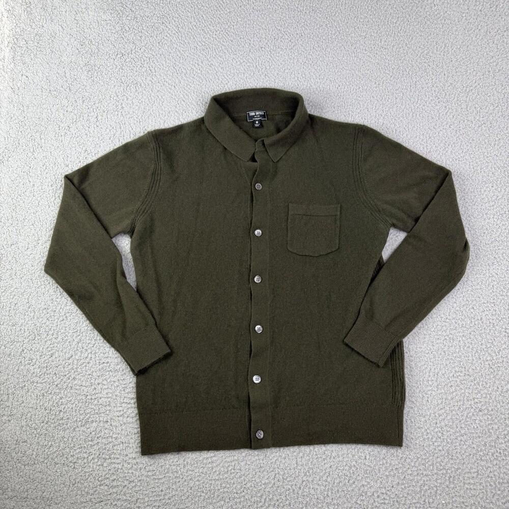 Todd Snyder 100% Cashmere Olive Green Cardigan Collared Button Up Men's Medium